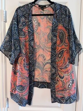 Boho Coral & Navy Paisley Kimono